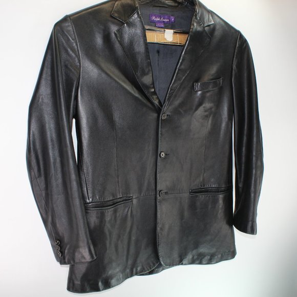 Ralph Lauren Purple Label Men L Black Lambskin Leather Suit Jacket Made in Italy - Picture 2 of 12